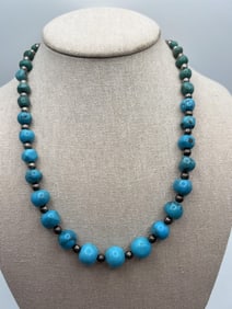 Native American Sterling & Turquoise Bead Necklace