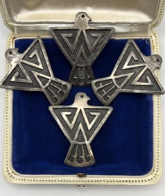 Set Four Signed Native American Silver Bird Slides