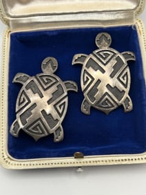 Pair Signed Native American Silver Turtle Slides