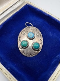 Native American Style Turquoise & Sterling Pendant