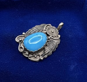 Vintage Sterling Turquoise Native American Pendant
