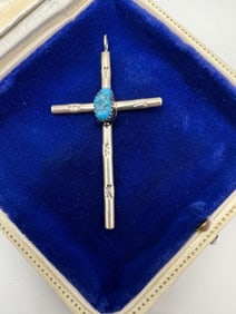Vintage Native American & Turquoise Cross Pendant