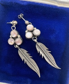 Pr Native American Sterling Feather Motif Earrings