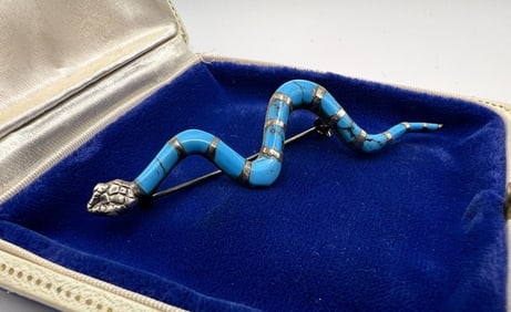 Vintage Native American Sterling & Turquoise Snake