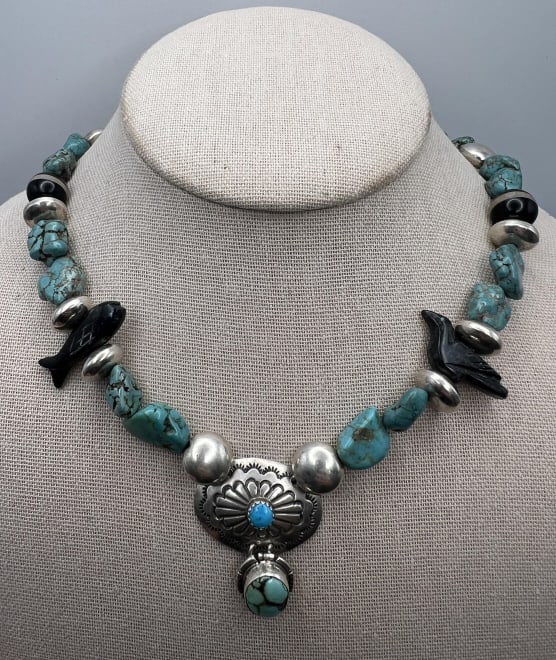 Native American Sterling Turquoise Fetish Necklace (1 of 10)