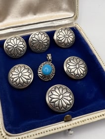 Native American Button Covers & Turquoise Pendant