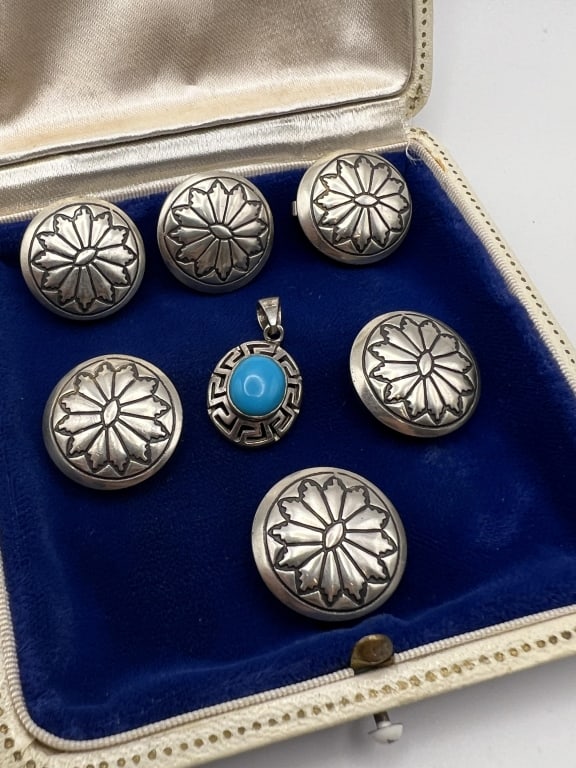 Native American Button Covers & Turquoise Pendant (1 of 4)