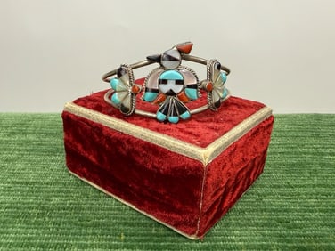 Vintage Zuni Sterling Inlaid Thunderbird Bracelet