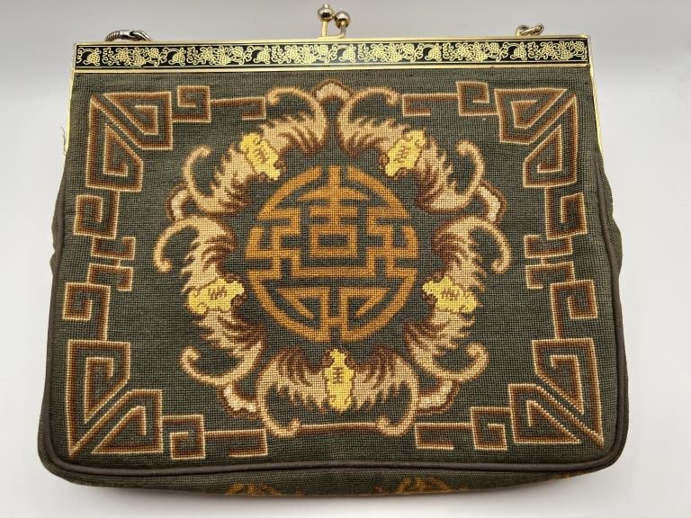 Antique Needlepoint Petite Point Tapestry Purse 1 (1 of 6)