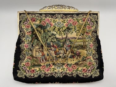 Antique Needlepoint Petite Point Tapestry Purse 2