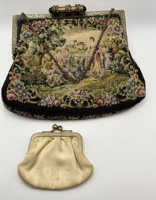 Antique Needlepoint Petite Point Tapestry Purse 3