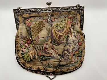 Antique Needlepoint Petite Point Tapestry Purse 4
