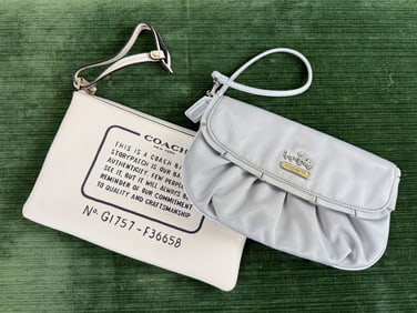 Two Coach Wristlet Purse Bags in White & Silver
