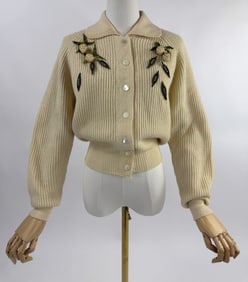 Vintage 1950s Wool Embellished Pin Up Sweater Top