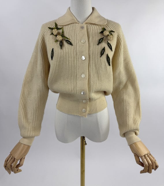 Vintage 1950s Wool Embellished Pin Up Sweater Top (1 of 10)