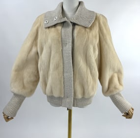 Vintage White Mink Fur Knit Bomber Jacket