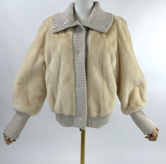 Vintage White Mink Fur Knit Bomber Jacket (1 of 12)