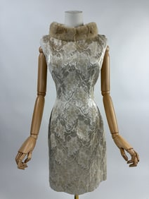Vintage 1960s Brocade Mink Trim Wiggle Dress