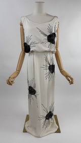 Vintage 1960s Silk Beaded Star Burst Column Gown
