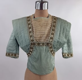 Antique Edwardian Blue Silk Pleated Bodice Blouse
