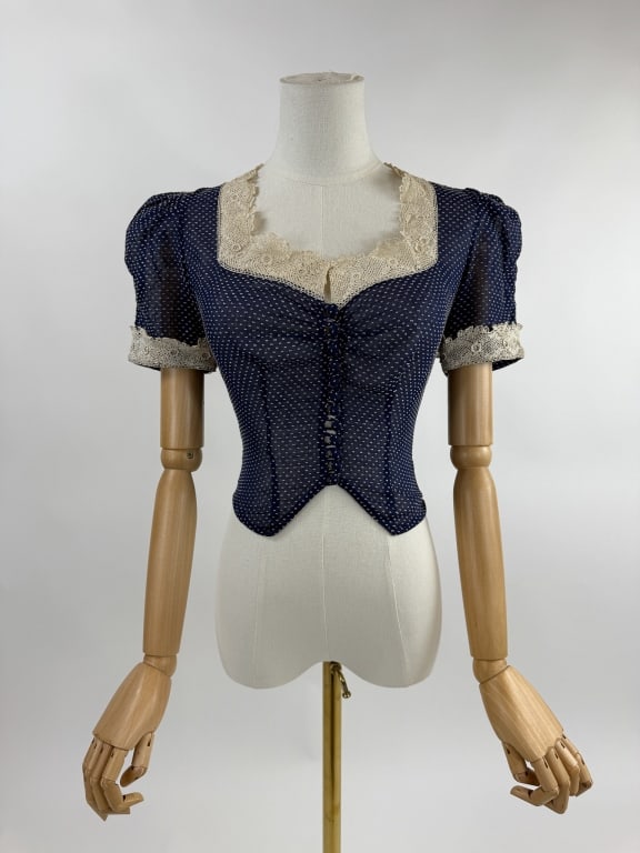 Vintage 1930s Swiss Dot Lace Trim Blouse Top (1 of 7)