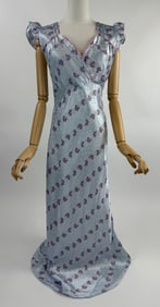 Vintage 1930s Rayon Satin Floral Bias Slip Dress