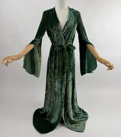 Vintage 1930s Green Silk Velvet Robe Night Gown