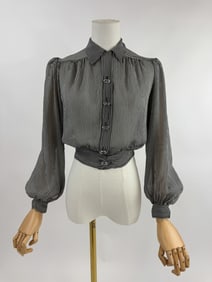Vintage 1940s Stripe Chiffon Balloon Sleeve Blouse