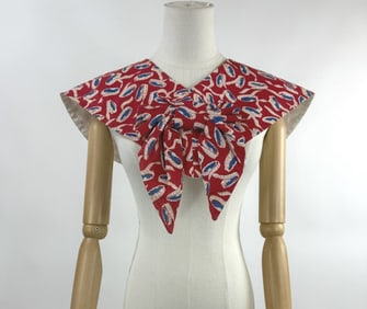 Vintage 1930s Deco Print Feedsack Collar with Bow