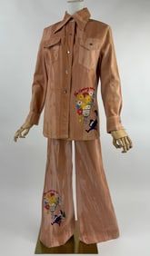 Vintage 1970s 2 Piece Embroidered Top & Pants Set