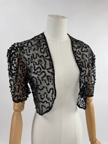 Vintage 1930s Black Sequin Bolero Net Top Shirt