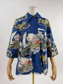 Vintage 1940s Printed Swing Coat Smock Jacket