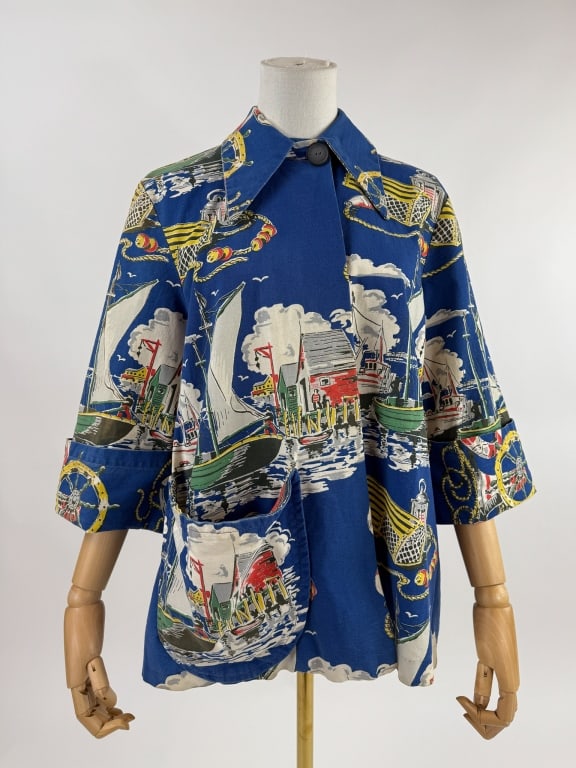 Vintage 1940s Printed Swing Coat Smock Jacket (1 of 8)