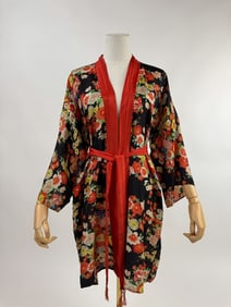 Vintage 1940s Woven Floral Souvenir Robe Jacket