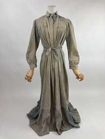 Antique 1900s Blue Indigo Calico Wrapper Dress