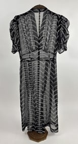 Vintage 1930s Deco Black Floral Chiffon Day Dress