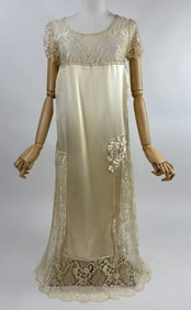 Antique 1920s Candlelight Silk Lace Wedding Gown