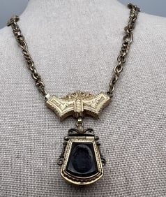 Antique 19th C Victorian Gold Fob Locket Necklace