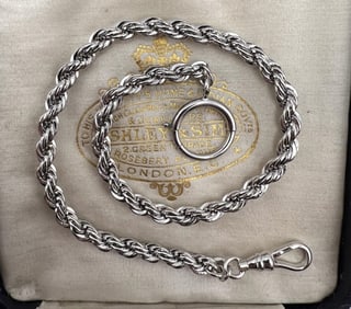 Estate Rhodium Plated Sterling Silver Watch Chain