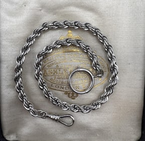 Estate Rhodium Plated Sterling Silver Watch Chain