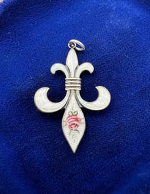 Antique Sterling & Enamel Fleur de Lis Pendant
