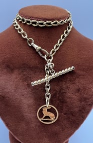 Antique Gold Filled Watch Chain Necklace w Rabbit