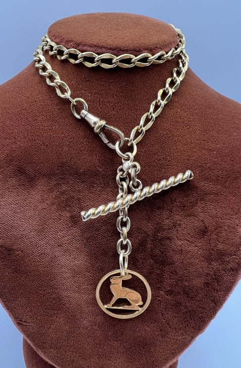 Antique Gold Filled Watch Chain Necklace w Rabbit (1 of 8)