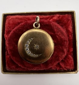 Antique Gold Filled Crescent Moon & Star Locket