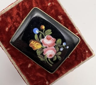 Antique 19th C Hand Painted Enamel Porcelain Pin