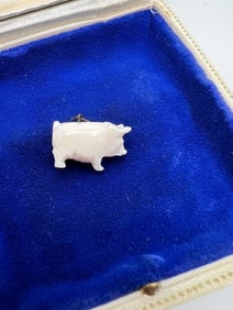 Antique Hand Carved Bone or Coral Pig Charm 1 of 2