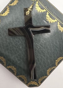 Antique 19th C Banded Black Agate Mourning Cross