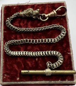 Antique 19th C Figural Dog Head Watch Chain