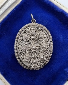 Antique 19th C Silver Cannetille Reliquary Locket