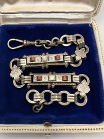 Antique 19th C Watch Chain w Goldstone Panels